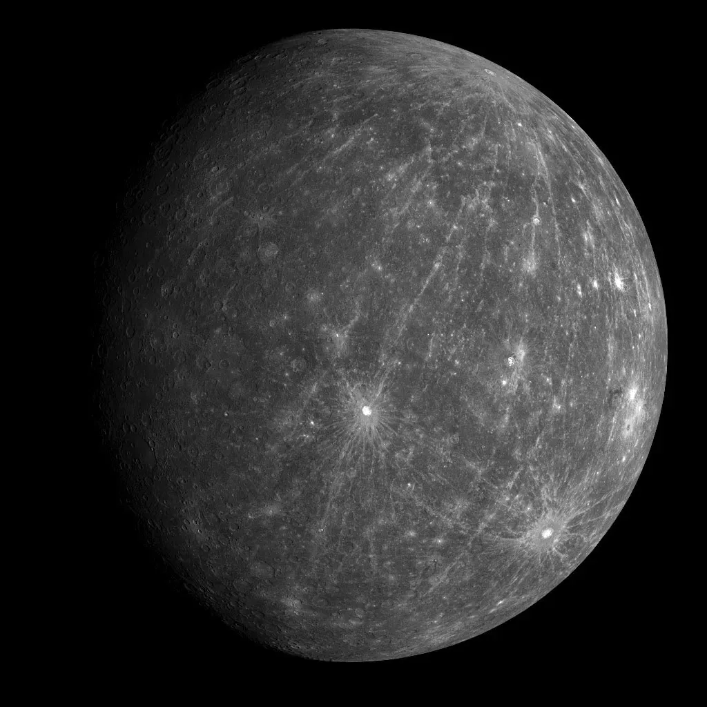 Image of Mercury captured by a camera aboard the Messenger spacecraft.