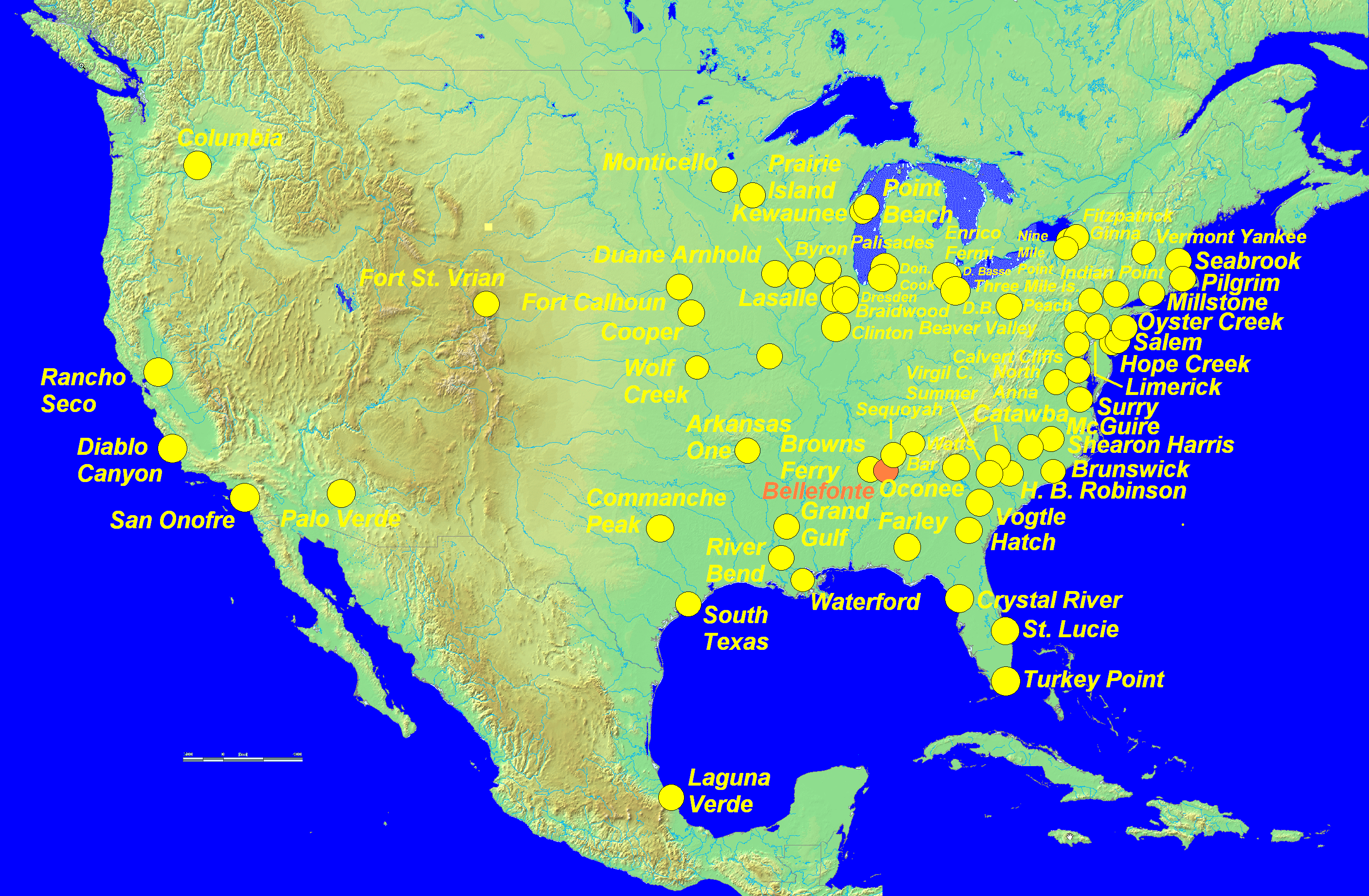 Map of US Nuclear Power Plants, 2009