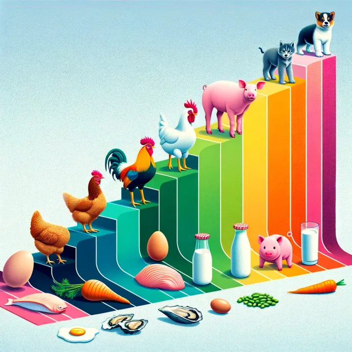 a visual artistic drawing of animals on a chart - representing the animal care levels